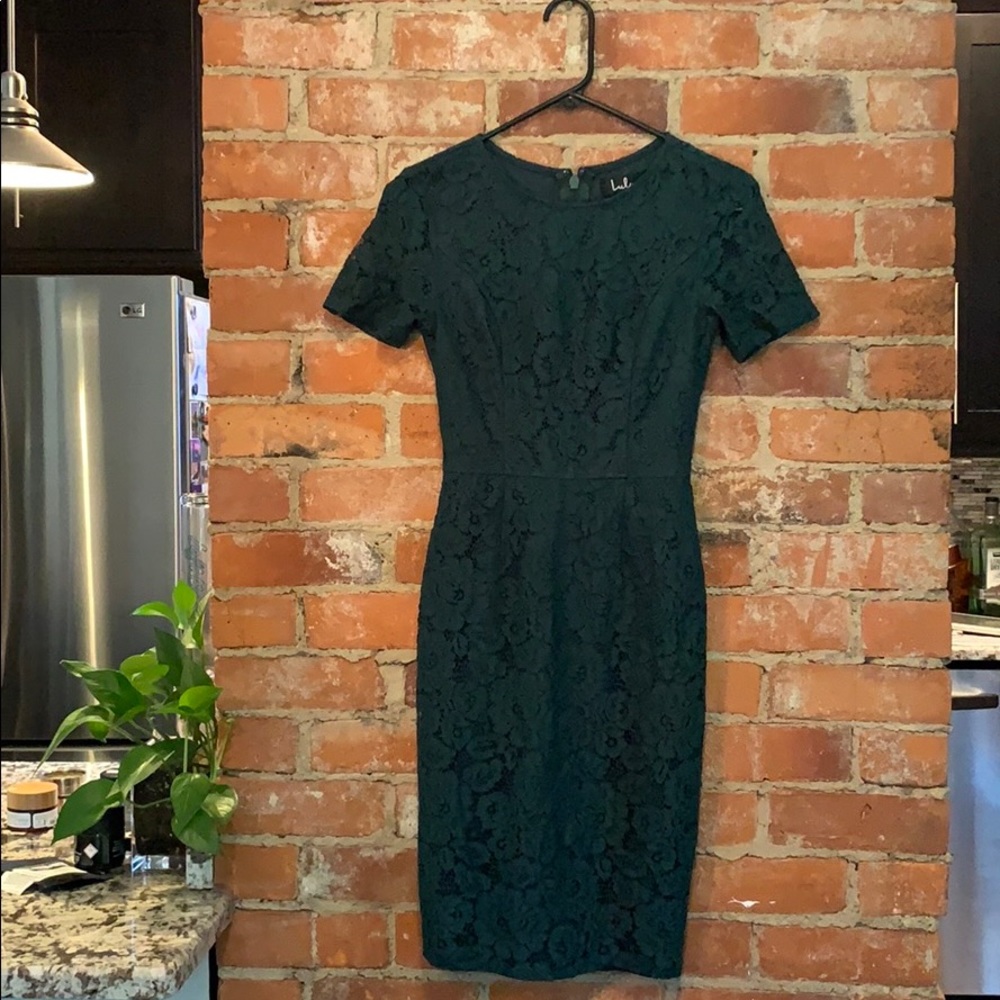 Lulu’s Polished to Perfection Green Lace Dress